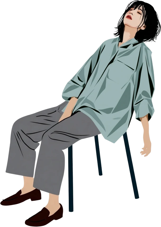 椅子にぐったりともたれる女性